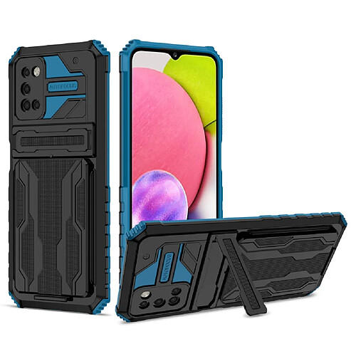 Coque en TPU anti-empreintes digitales avec béquille bleu pour votre Samsung Galaxy A03s (164.2 x 75.9 x 9.1mm)