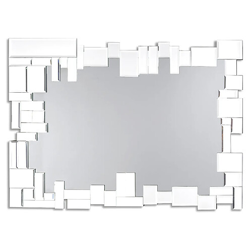 Dekoarte E064 - Miroir mural décoratif moderne, avec un cadre décoré et des cristaux blancs dans différents plans 100x70cm