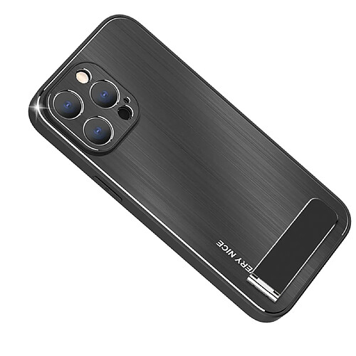 Coque en TPU + alliage d'aluminium anti-chute avec béquille pour votre iPhone 14 Pro Max - noir