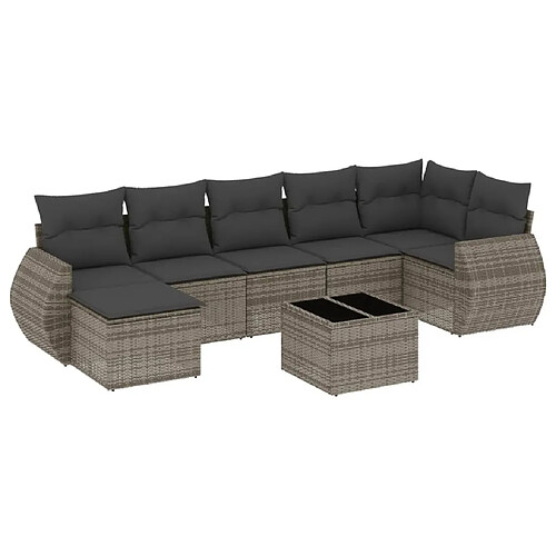 Maison Chic Salon de jardin 8 pcs avec coussins | Ensemble de Table et chaises | Mobilier d'Extérieur gris résine tressée -GKD27082