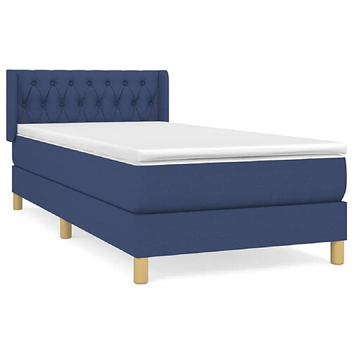 Maison Chic Structures de lit + matelas,Lit à sommier tapissier avec matelas Bleu 90x190 cm Tissu -MN65669