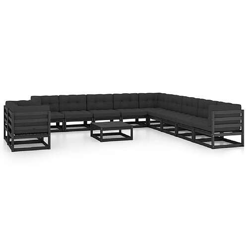 Maison Chic Salon de jardin 12pcs + coussins - Mobilier/Meubles de jardin - Table et chaises d'extérieur Noir Bois de pin massif -MN22350