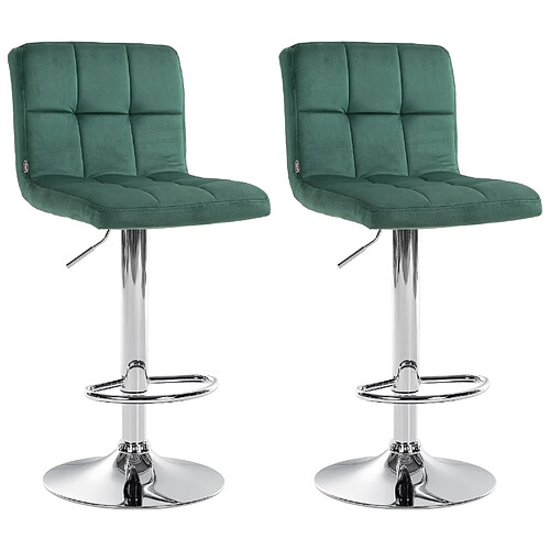 Decoshop26 Lot de 2 tabourets de bar en velours vert avec coutures décoratives pied en trompette métal chromé 10_0004392