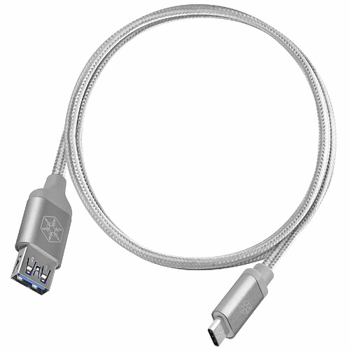 SilverStone SST-CPU05S-500 - Câble USB réversible, Câble type-C vers type-A extrêmement durable en nylon tressé, Chargement ultra rapide et synchronisation de données, 0.5 mètres, argent