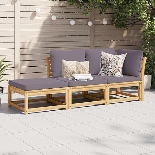 vidaXL Salon de jardin 3 pcs avec coussins bois massif d'acacia