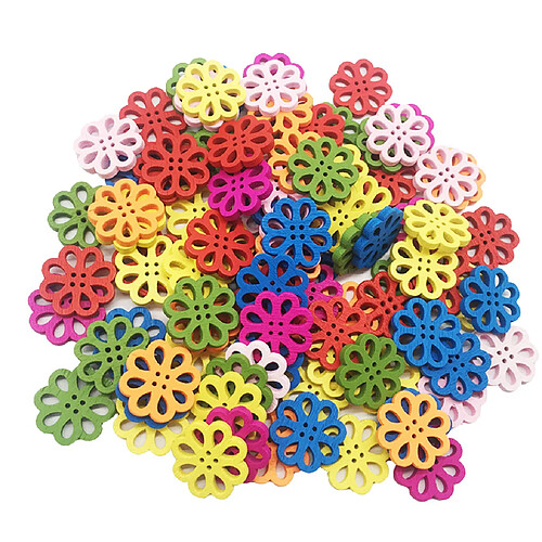 100 pcs mélangé couleur fleur bois boutons 4 trous pour coudre scrapbooking artisanat