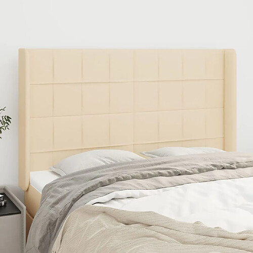 Maison Chic Tête de lit scandinave avec oreilles,meuble de chambre Crème 147x16x118/128 cm Tissu -MN70378