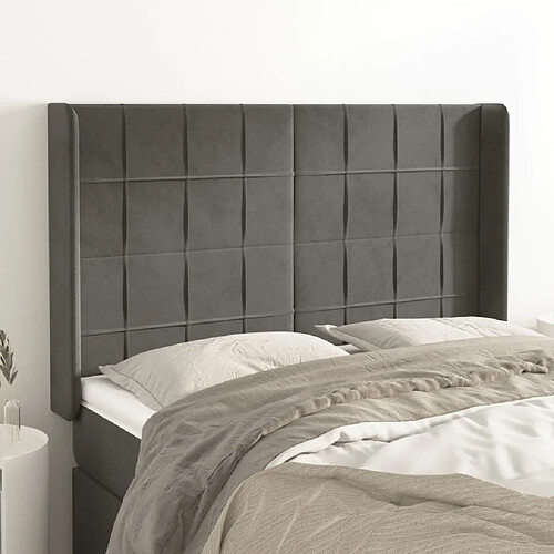 Maison Chic Tête de lit scandinave avec oreilles,meuble de chambre Gris foncé 147x16x118/128 cm Velours -MN15871