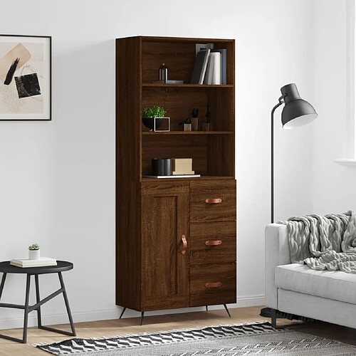 vidaXL Buffet haut Chêne marron 69,5x34x180 cm Bois d'ingénierie