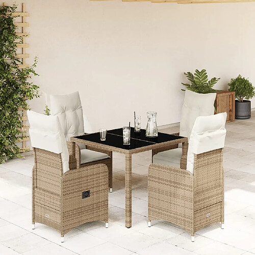 vidaXL Ensemble de bistro de jardin 5 pcs coussins beige poly rotin