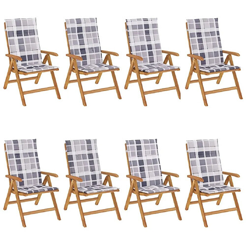 Maison Chic Lot de 8 Chaises de jardin inclinables,Fauteuil d'extérieur et coussins teck solide -MN84883