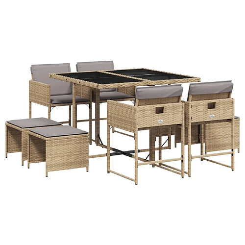 Maison Chic Ensemble à manger d'extérieur 9 pcs avec coussins,Salon de jardin,Mobilier de jardin mélange beige -GKD183113