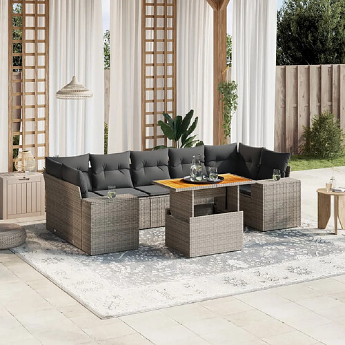 vidaXL Salon de jardin 8 pcs avec coussins gris résine tressée