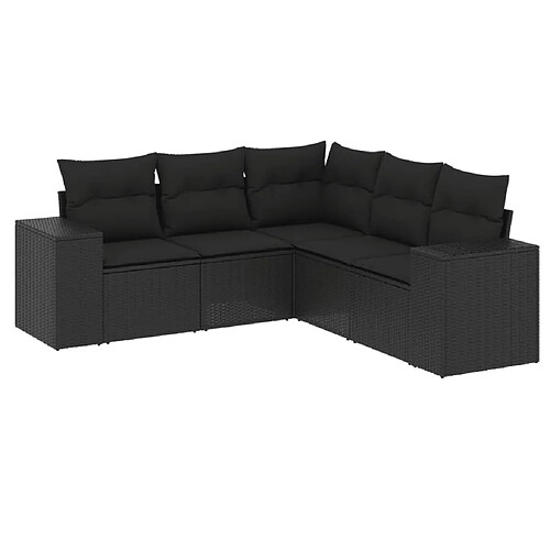 Maison Chic Ensemble de 5 Tables et chaises d'extérieur avec coussins,Salon de jardin noir résine tressée -GKD663873