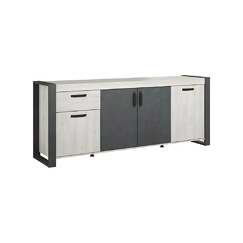 Vente-Unique Buffet enfilade CESAR - Décor Portofino gris et Steam noir - 1 Tiroir et 4 Portes - L 217,8 x P 49,8 x H 86,7 cm -