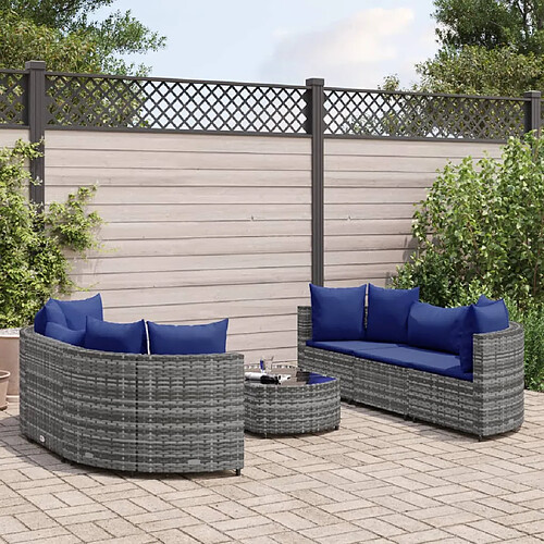 vidaXL Salon de jardin avec coussins 7 pcs gris résine tressée