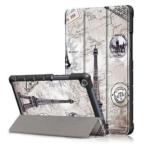 Etui en PU motif imprimé tri-pliure avec support tour eiffel pour votre Huawei MediaPad M5 Lite 8