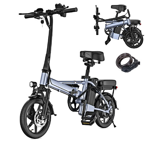 AOVOPRO Vélo électrique 14 pouces- 48V- 500W - 15.6Ah - jusqu'à 60 KM - Gris argenté