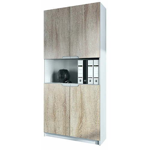 Mpc Armoire De Bureau Blanc Mat Et Aspect Chêne Scié (lxhxp) : 82 X 184 X 37