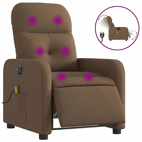 Maison Chic Fauteuil Relax pour salon, Fauteuil inclinable de massage électrique marron tissu -GKD74755