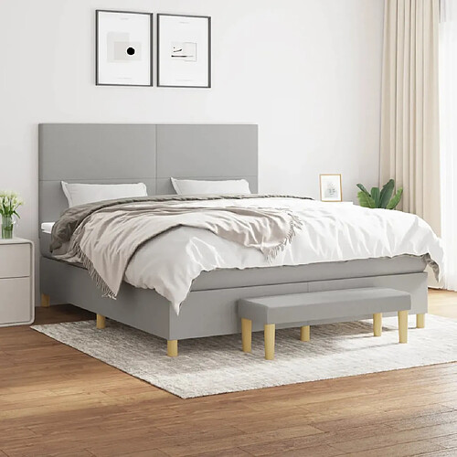 vidaXL Sommier à lattes de lit avec matelas Gris clair 180x200cm Tissu