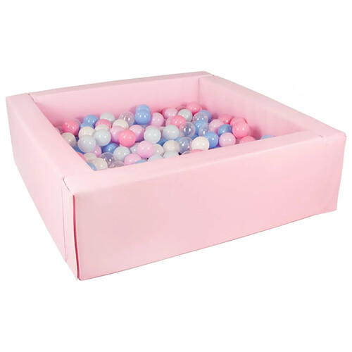 Velinda Piscine à balles carrée avec 300 balles - rose clair/blanc, transparent, bleu, rose, rose p, bleu p