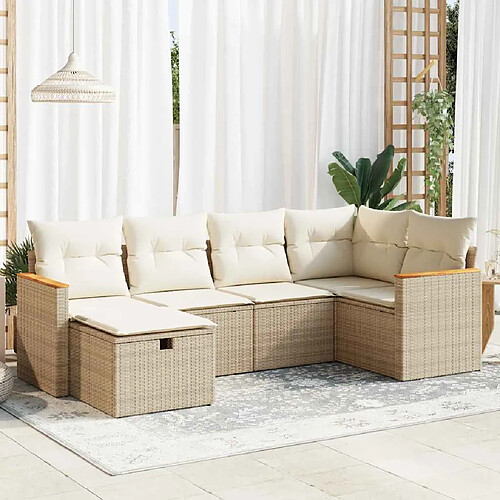 vidaXL Salon de jardin avec coussins 6 pcs beige résine tressée