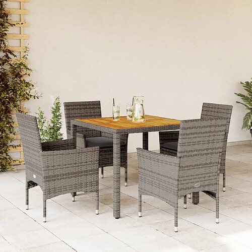 vidaXL Ensemble à manger de jardin et coussins 5 pcs gris rotin acacia