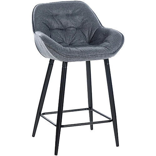 Decoshop26 Tabouret de bar chaise haute x1 assise effet capitonnée en tissu gris et métal noir 10_0004899