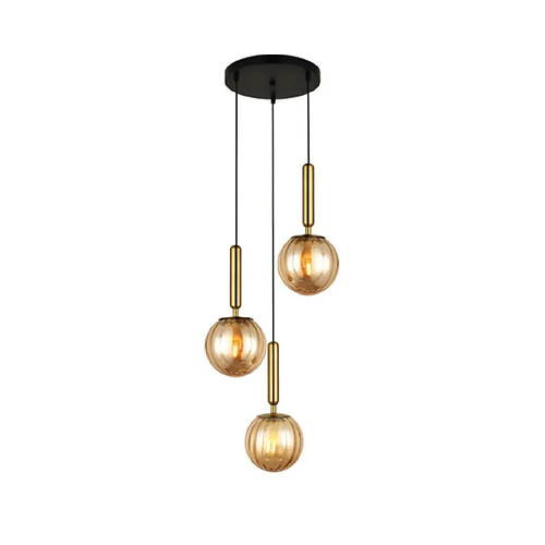 Luminaire Center Suspension Ravena Verre,Acier Laiton, Ambre