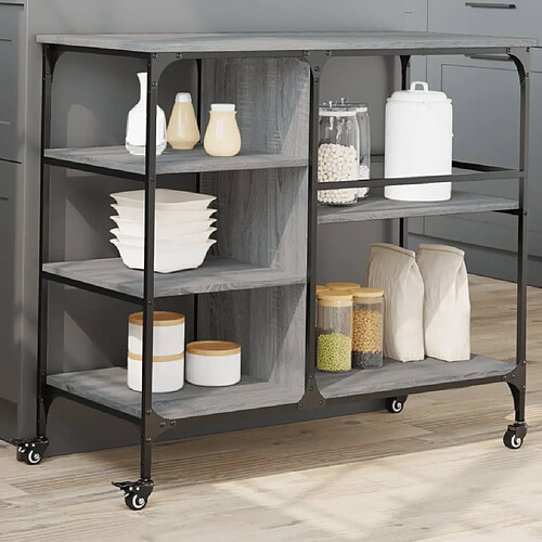 Maison Chic Desserte de cuisine | Chariot de cuisine | Meuble de rangement roulant sonoma gris 100x45x89,5 cm bois d'ingénierie -GKD43861