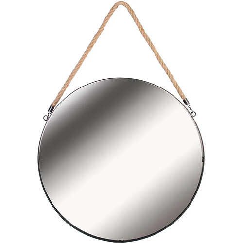 The Home Deco Factory Miroir rond avec anse en jonc 50 cm noir.