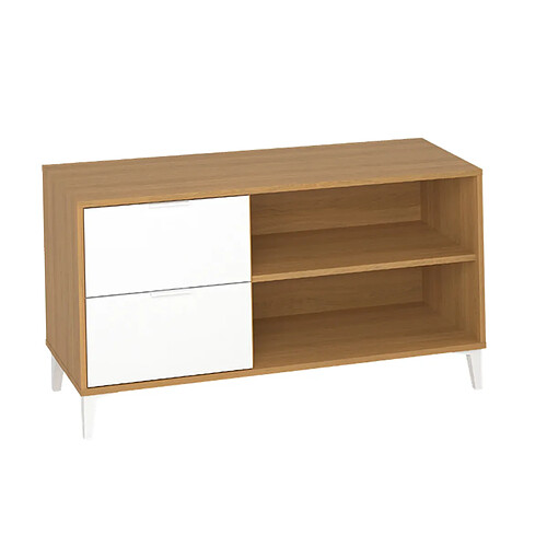 Pegane Meuble TV coloris chêne Harek/blanc - Hauteur 59 x Longueur 117 x Profondeur 40 cm