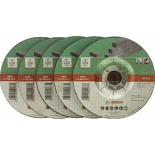 Bosch 2609256335 Assortiment de disques à tronçonner à moyeu déporté pour Matériaux Diamètre 125 mm Diamètre d'alésage 22,23 Epaisseur 2,5 mm 5 disques