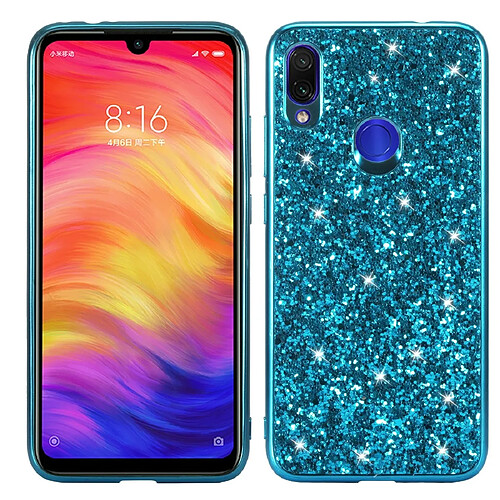 Wewoo Coque Souple Étui TPU antichoc en poudre glitter pour Xiaomi Redmi Note 7 bleu