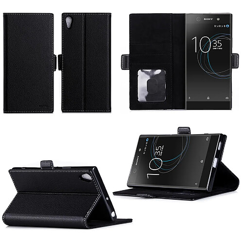 Sony Xperia XA1 Ultra : Housse Portefeuille luxe noire Style Cuir avec stand - Etui noir coque de protection Sony XA 1 Ultra 2017 6 pouces Dual SIM avec porte cartes - Accessoires pochette XEPTIO : Exceptional case !