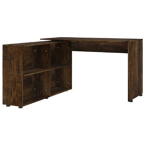 Maison Chic Bureau solide,Table de travail,Bureau d'ordinateur d'angle Chêne fumé Bois d'ingénierie -GKD42953