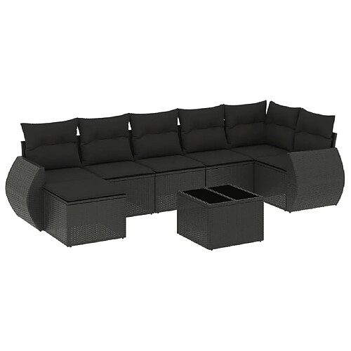 Maison Chic Salon de jardin 8 pcs avec coussins | Ensemble de Table et chaises | Mobilier d'Extérieur noir résine tressée -GKD87021