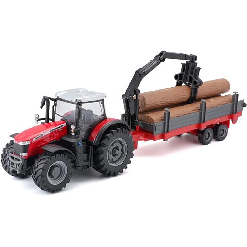 BBURAGO Tracteur Massey Fergusson + remorque a friction 1/43 COLLECTION FERME