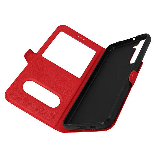 Avizar Housse Samsung Galaxy S22 Plus avec Clapet Double Fenêtre Support Vidéo rouge