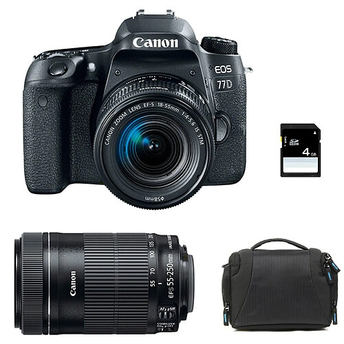 PACK CANON EOS 77D + 18-55 IS STM + 55-250 IS STM + Sac + SD 4Go