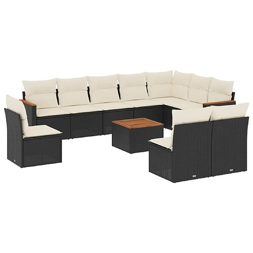 Maison Chic Salon de jardin 11 pcs avec coussins, Ensemble Tables et chaises d'extérieur noir résine tressée -GKD750882