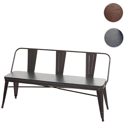 Mendler Banc à 3 places, HWC-H10, pour salle à manger,design chesterfield, industriel,gastronomie,similicuir~noir-gris