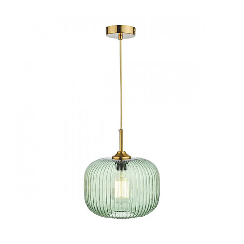 Luminaire Center Suspension Demarius Bronze,verre côtelé vert 1 ampoule 29cm