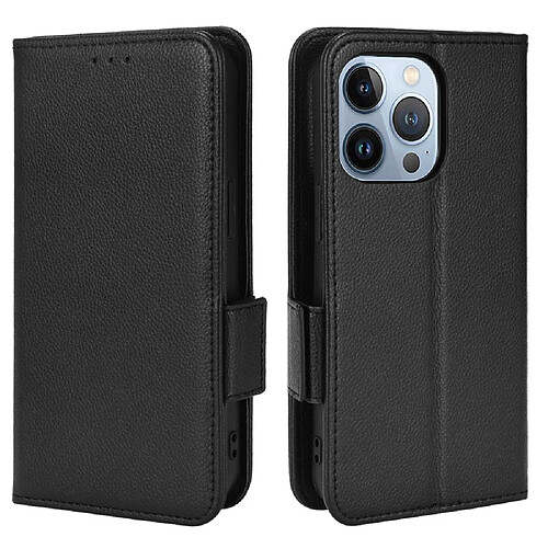 Etui en PU texture litchi, fermeture magnétique noir pour votre iPhone 13 Pro 6.1 pouces