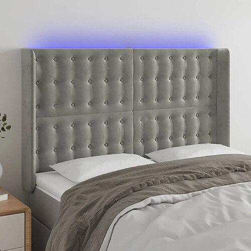 vidaXL Tête de lit à LED Gris clair 147x16x118/128 cm Velours