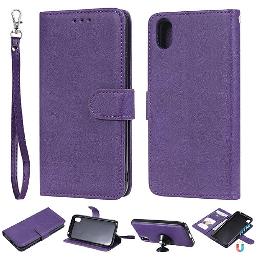 Wewoo Housse Coque Pour Huawei Honor 8s / Y5 2019 Étui de protection à rabat horizontal de couleur unie avec support et fentes cartes et portefeuille et cadre photo et lanière violet