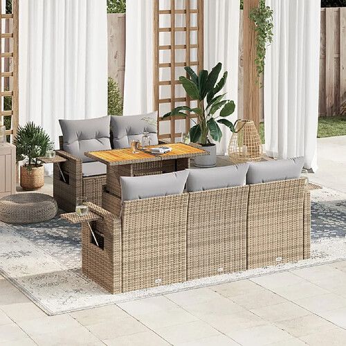 vidaXL Salon de jardin avec coussins 6 pcs beige résine tressée