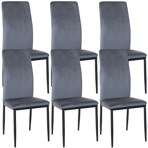 Decoshop26 Lot de 6 chaises de salle à manger design simple en tissu velours gris clair cadre en métal noir CDS10284