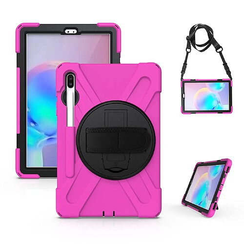 Coque en TPU combo en forme de x avec béquille et dragonne rose pour votre Samsung Galaxy Tab S6 SM-T860 (Wi-Fi)/T865 (LTE)